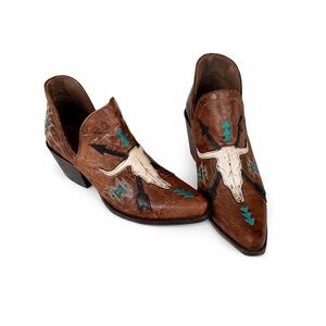 Ariat Brown Leather Ankle Boots with Embroidery